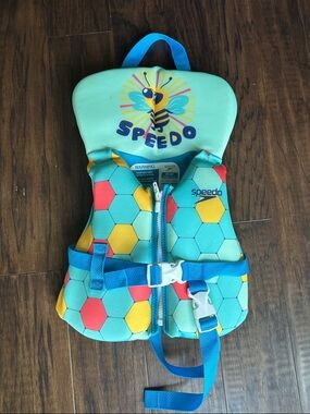 Speedo Turquoise and Light Green Infant Swim Vest with Bee Graphic